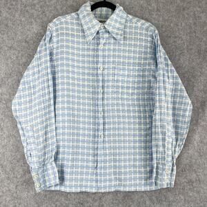 Vintage 60s Oleg Cassini Shirt Mens Large Mr.Sid Woven Check Button Up Mod Retro